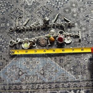Silver Tone Charm Bracelet with Red Gem & Pineapple Charm